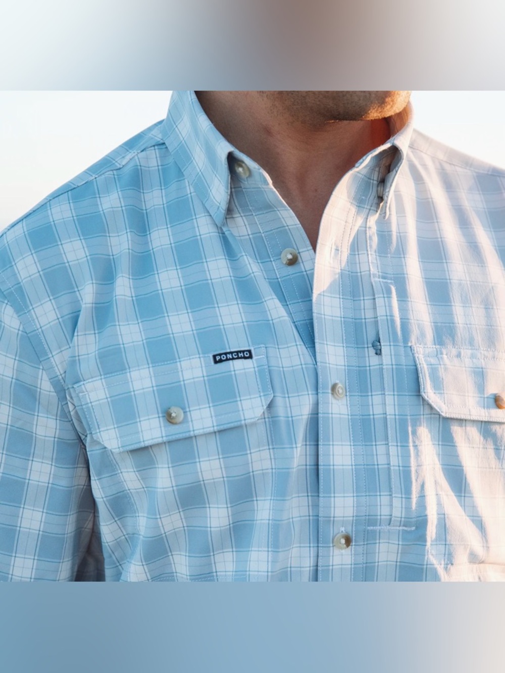 Poncho Men’s XL The Original Regular Fit Blue-Grey Plaid Button Down Shirt - Picture 2 of 13